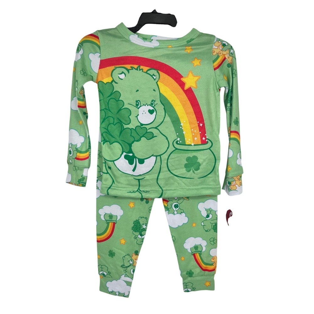 Care Bears Pajama Set Kids 2T Green Good Luck Bear St Patricks Day Rainbow
